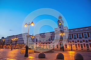 Madrid Spain night at Puerta del Sol square