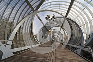 MADRID, SPAIN - November 17, 2023: Arganzuela Bridge in Madrid Rio Park, Designed by Dominique Perrault