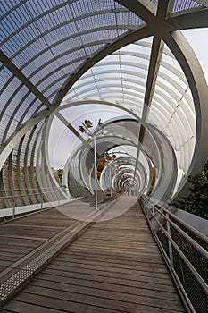 MADRID, SPAIN - November 17, 2023: Arganzuela Bridge in Madrid Rio Park, Designed by Dominique Perrault