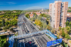 MADRID, SPAIN - OCTOBER 25, 2017: Autopista de Circunvalacion M-30 freeway in Madri photo