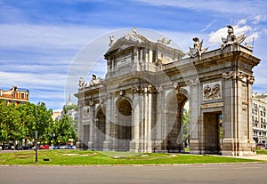 Madrid, Spain. Puerta-de-Alcala gate at Independance Square