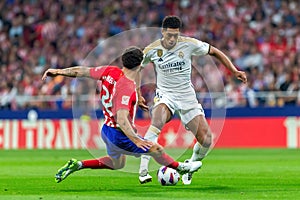 Madrid, Spain- September 24, 2023: League match between Atletico de Madrid and Real Madrid. Jude Bellingham with the ball.