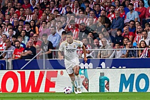 Madrid, Spain- September 24, 2023: League match between Atletico de Madrid and Real Madrid. Jude Bellingham with the ball.