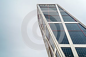 One of the inclined buildings of The Gate of Europe towers KIO Towers, twin office buildings in Madrid, Spain