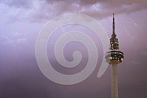 Madrid, Spain; 08/26/2016: Storm over `Torre EspaÃÂ±a` building AKA `Piruli` photo