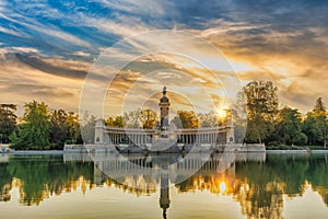 Madrid Spain, sunrise at El Retiro Park