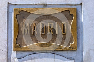 Madrid spelled on a bronze plaque