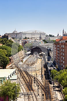 Madrid view, with Prince Pio railway station and Royal palace photo