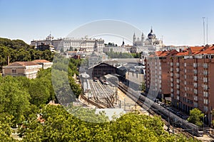 Madrid view, with Prince Pio station, Royal palace and the Almudena cathedral photo