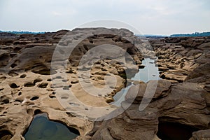 Mae Khong riverbed at Sam Phan Bok canyon in Thailand