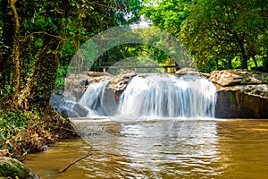 Mae sa waterfall near Chiang Mai city, Thailand. Flowing water in tropical rainforest