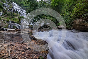 Mae Ya Waterfall in Rain Forest at Doi Inthanon National Park in Chiang Mai ,Thailand