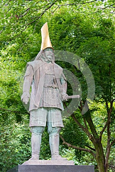 Maeda Toshiie Statue at Kanazawa Castle Park in Kanazawa, Ishikawa, Japan. a famous historic site