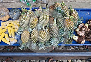 MAEKLONG, THAILAND-DECEMBER 11,2016 : The famous railway market or folding umbrella market at Maeklong, Thailand, A famous market