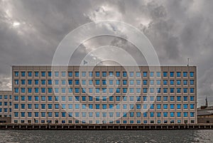 The Maersk Group building under gray cloudscape, Copenhagen, Denmark