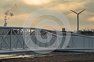 Submerging flood gate. Maeslant storm surge barrier. photo