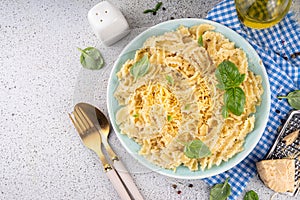 Mafaldine pasta with white creamy sauce