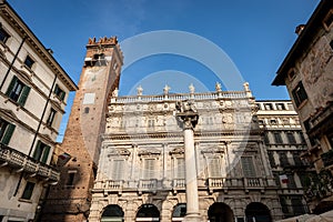 Maffei Palace and Gardello Tower - Piazza delle Erbe Verona Italy
