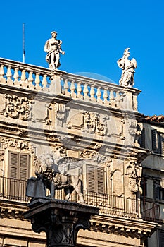 Maffei Palace and Winged Lion of St Mark - Piazza delle Erbe Verona Italy