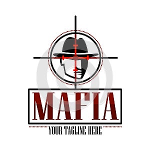 Mafia also known as The Werewolves game logo. Detective agency or security company sign. Gangster vector silhouette at gunpoint
