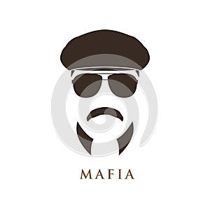 Mafioso man portrait. Man in ivy cap and sunglasses.