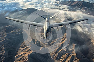 a sleek nextgeneration unmanned aerial vehicle UAV representing the future of aerial warfare and photo
