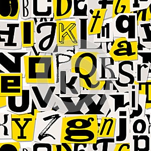 Magazine cut out letters collage. Seamless pattern with newspaper clippings with capital letters anonymous art. Vector photo