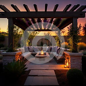 Magazine-Worthy Outdoor Entertaining Space with Modern Design, High-Quality Materials, Cozy Atmosphere, and Architectural Elements