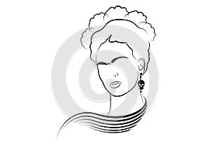 Magdalena Carmen Frida Kahlo y Calderon, vector portrait line art style, vector isolated on white background