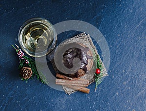 Chocolate cupcake on stone background. photo