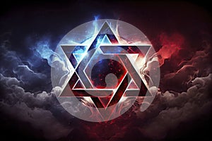 Magen David symbol Red Blue, Star of David. Abstract night sky background