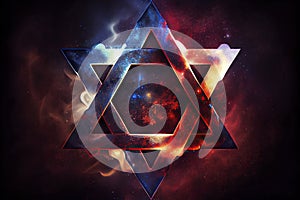 Magen David symbol Red Blue, Star of David. Abstract night sky background