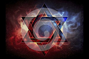 Magen David symbol Red Blue, Star of David. Abstract night sky background