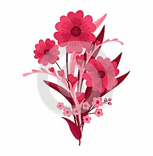 Magenta Floral Arrangement. Blooming Red and Pink meadow composition