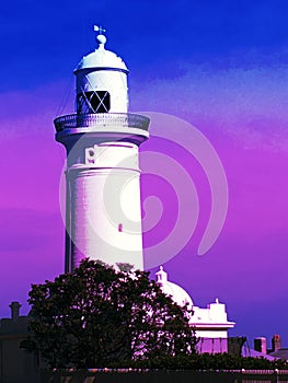 Magenta lighthouse landscape sunset clouds