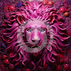 Magenta Lion: Surreal 3d Landscape Portrait With Vibrant Colors photo