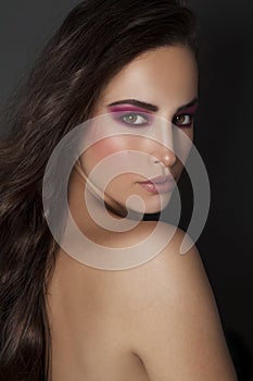 Magenta makeup, sensual look