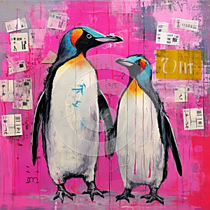 Magenta Penguin: A Vibrant And Playful Dada Wall Art Video