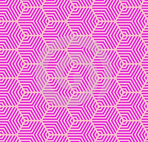 Magenta on pink multi hexagonal line pattern seamless repeat background