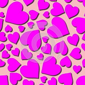 Magenta on pink random love heart pattern seamless repeat background