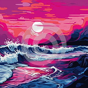 Magenta Pop Art Seascape Abstract Poster