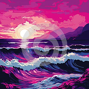 Magenta Pop Art Seascape Abstract photo