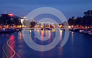 Magere Brug or Skinny Bridge of Amsterdam at Night