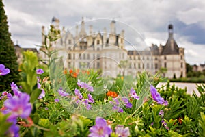 Magestic Chambord castle on Loire valley in France