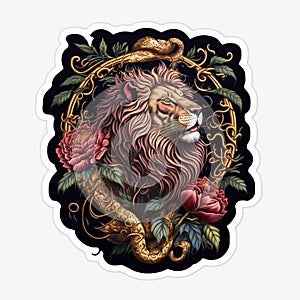 Magestic Lion & Roses created with Generative AI Technology photo