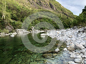 The Maggia river in the Maggia Valley or Valle Maggia Fluss Maggia im Maggiatal