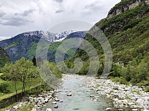 The Maggia river in the Maggia Valley or Valle Maggia or Maggiatal Fluss Maggia im Maggiatal