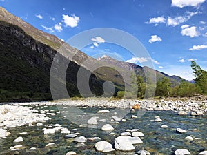 The Maggia river in the Maggia Valley or Valle Maggia or Maggiatal Fluss Maggia im Maggiatal