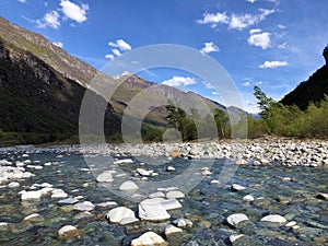 The Maggia river in the Maggia Valley or Valle Maggia or Maggiatal Fluss Maggia im Maggiatal