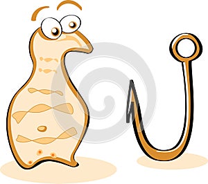 Maggot and fishing hook photo
